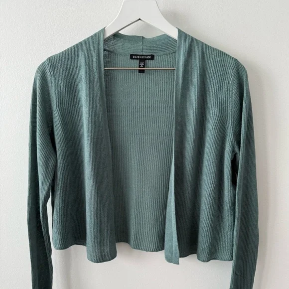 Eileen Fisher Organic Linen Cotton Cropped Cardigan - Picture 2 of 8